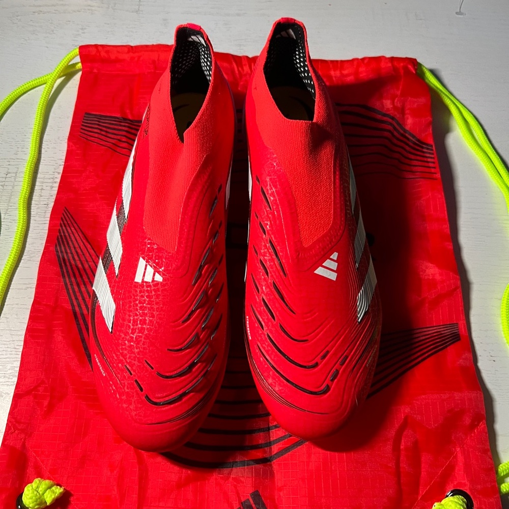 Adidas Bright Red Soccer Cleats with White Stripes